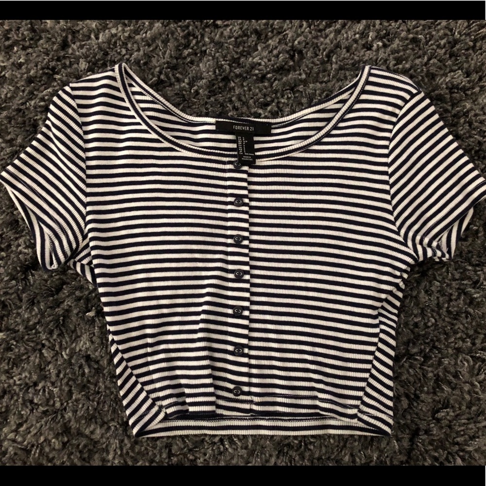 Forever 21 Navy Blue Striped Crop Top